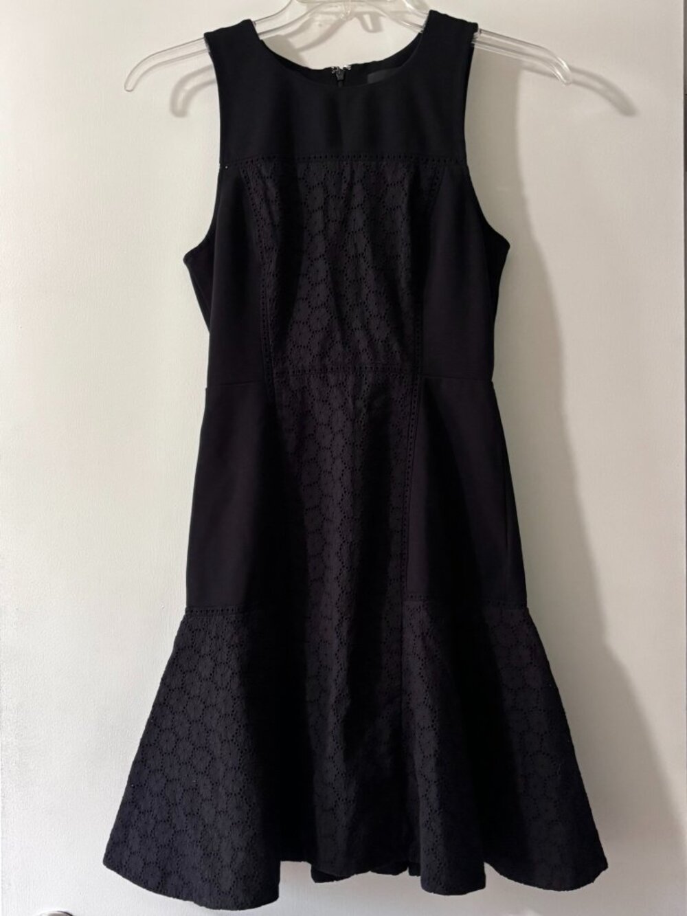 J. Crew Collection Paneled Eyelet Fit & Flare Ponte Dress Black Size 2 A4897